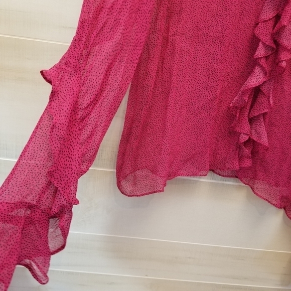 {8} Bec + Bridge Pink Party Shirt Ruffle Button Sheer - Picture 6 of 12